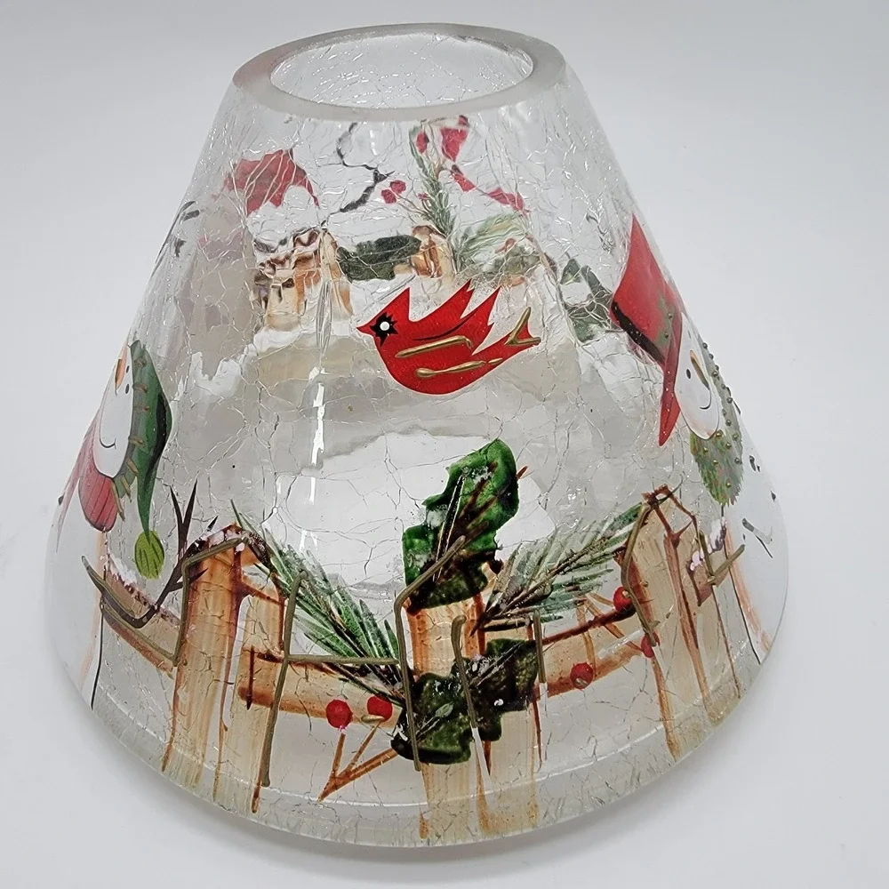 Yankee Candle Crackle Glass Snowmen Cardinals Lamp Shade Topper Christmas